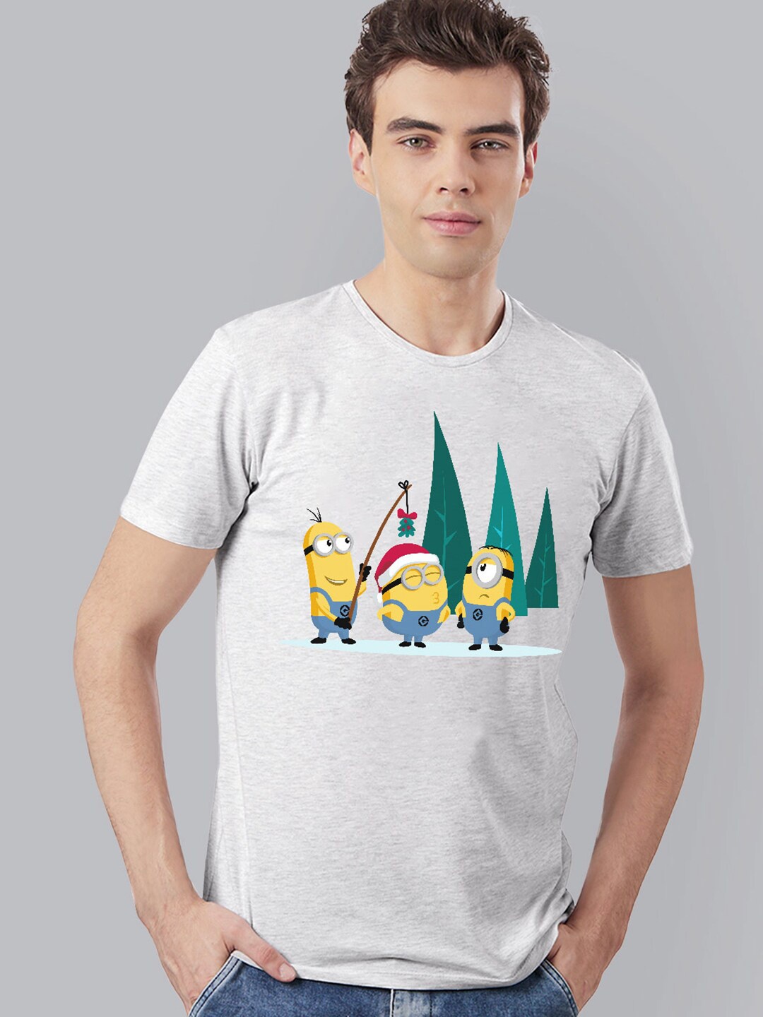 

Free Authority Minions Christmas Men Grey Printed T-shirt