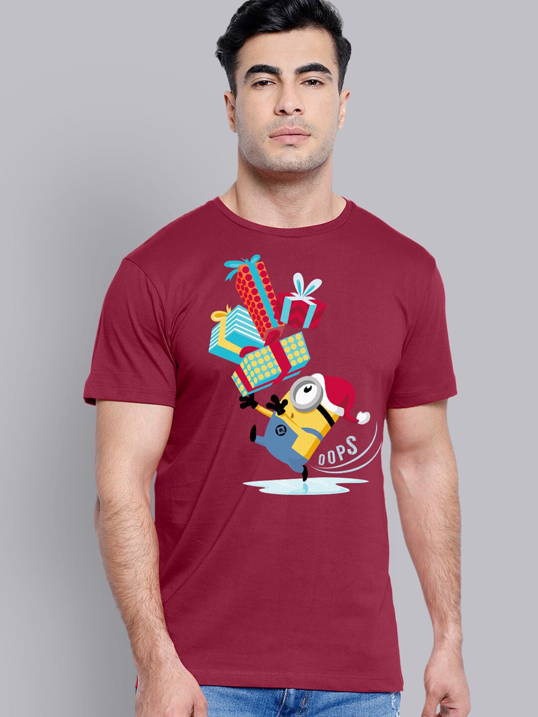 

Free Authority Minions Christmas Men Red Printed T-shirt