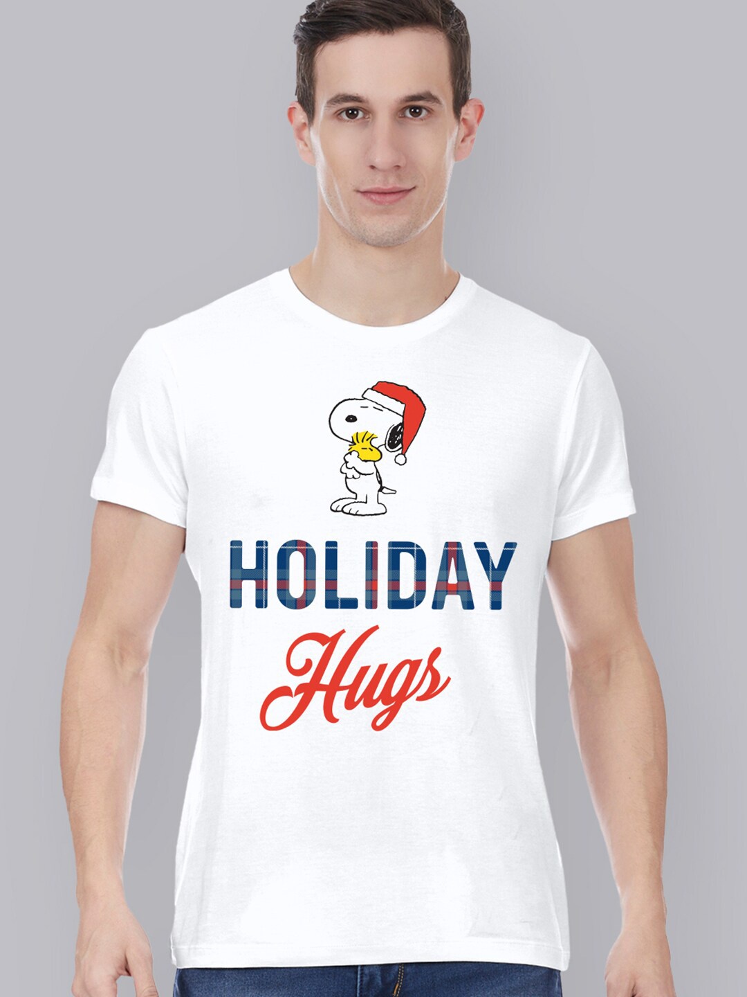 

Free Authority Men White Peanuts Christmas Printed Cotton T-shirt