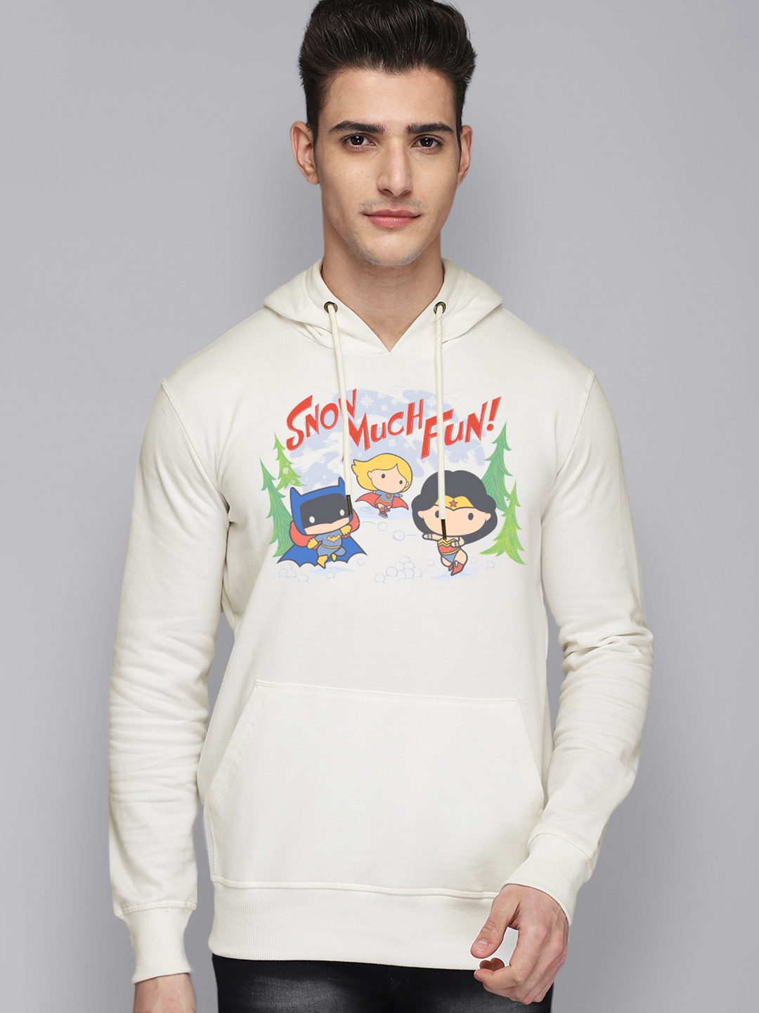 

Free Authority Justice League Christmas Men Off White Printed Hooded Sweatshirt