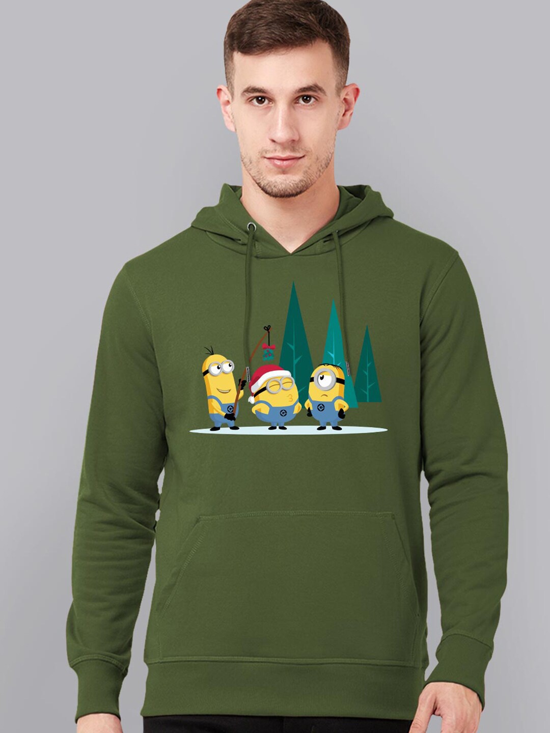 

Free Authority Minions Christmas Men Green Printed Hooded Sweatshirt