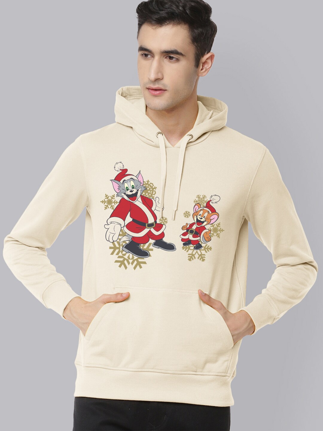 

Free Authority Men Cream-Coloured Tom & Jerry Printed Hooded Sweatshirt