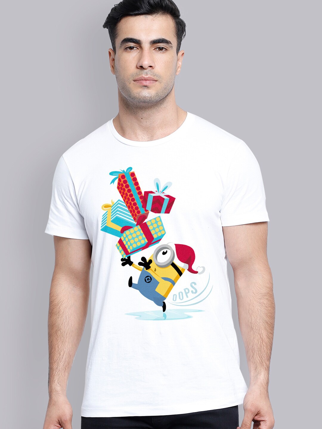 

Free Authority Minions Christmas Men White Printed T-shirt