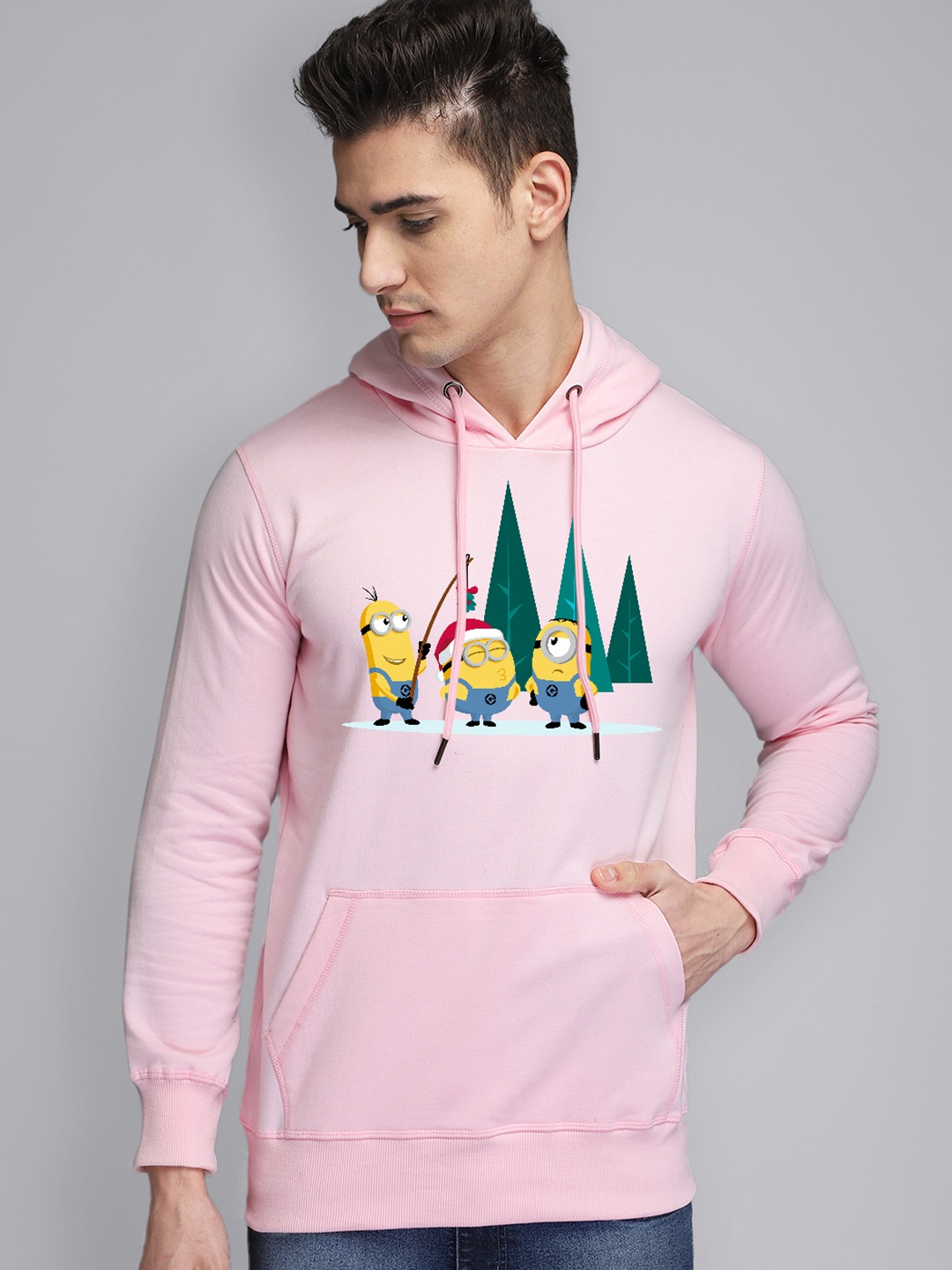 

Free Authority Men Peach-Coloured Minions Christmas Printed Hooded Sweatshirt