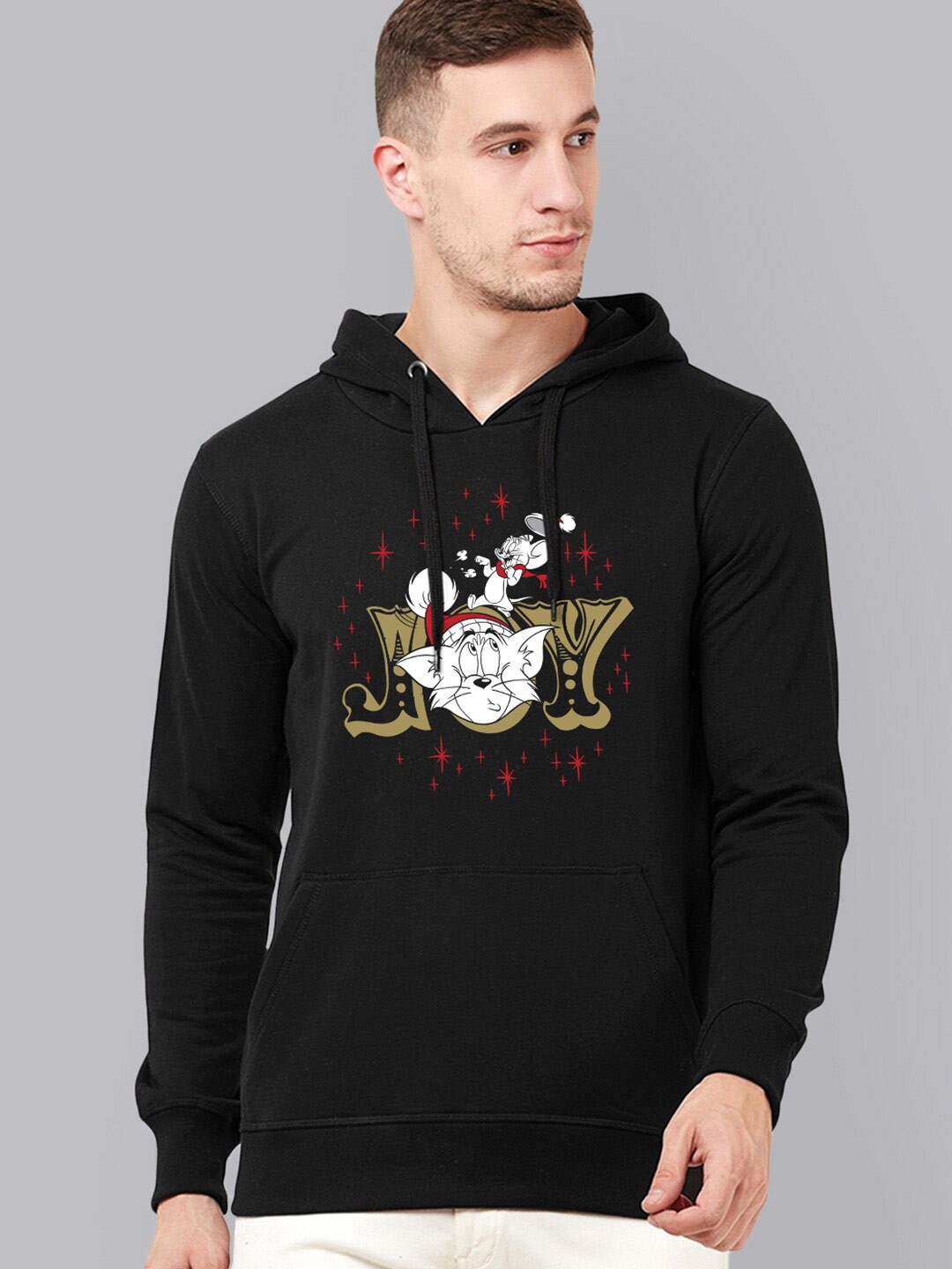 

Free Authority Men Black Tom & Jerry Christmas Printed Hooded Sweatshirt