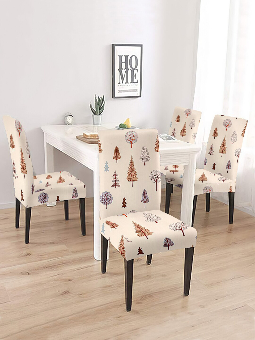 

Aura Set Of 4 Beige & Brown Printed Chair Covers