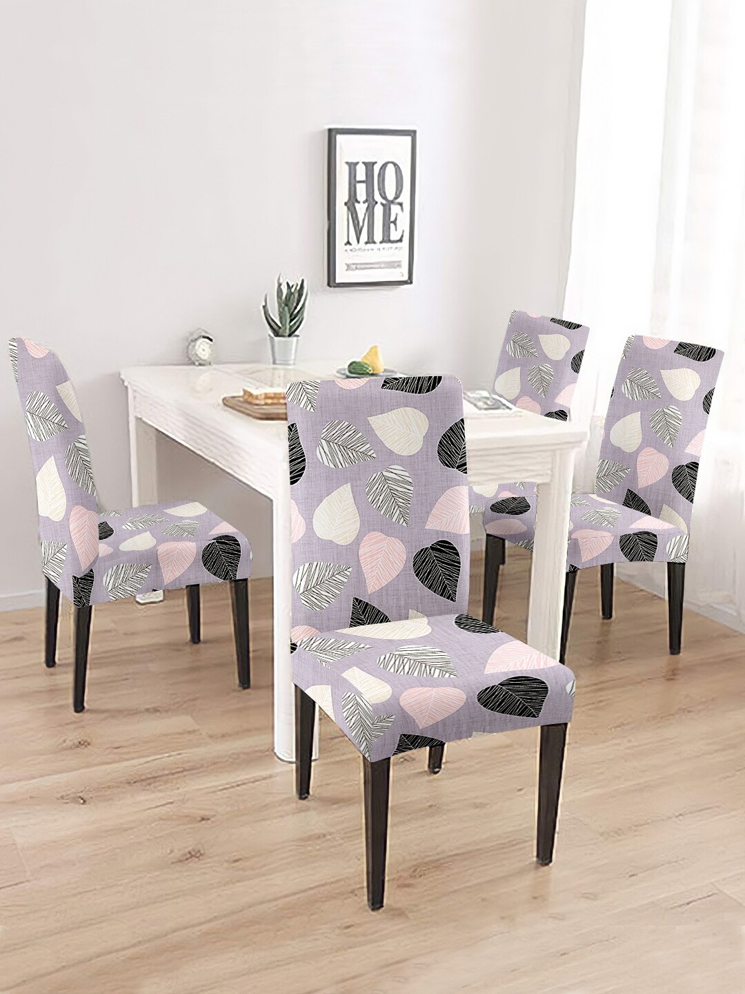 

Aura Set Of 4 Grey & Pink Printed Chair Covers