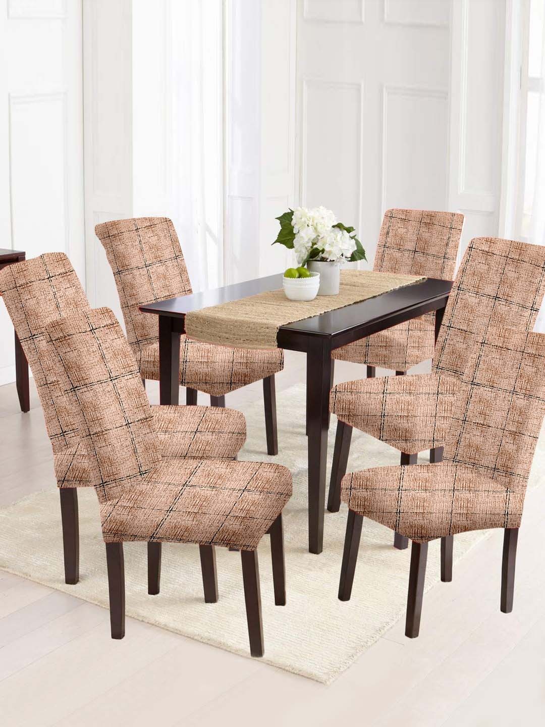 

Aura Set Of 6 Brown & Black Printed Chair Covers