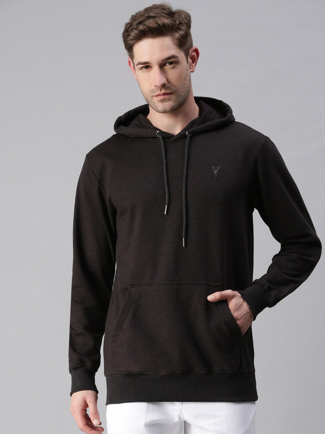 

SHOWOFF Men Black Hooded Cotton Sweatshirt