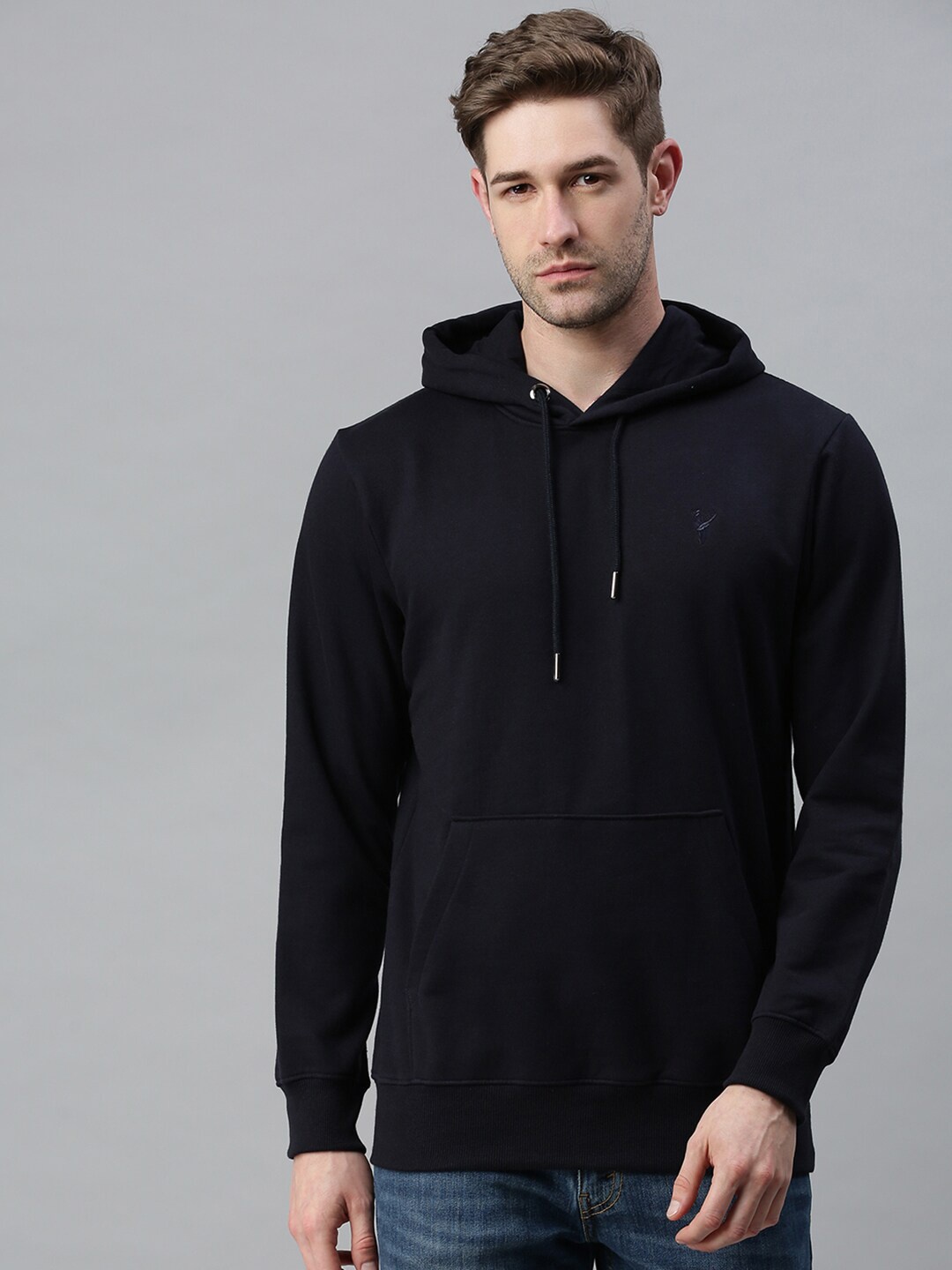 

SHOWOFF Men Navy Blue Cotton Hooded Sweatshirt