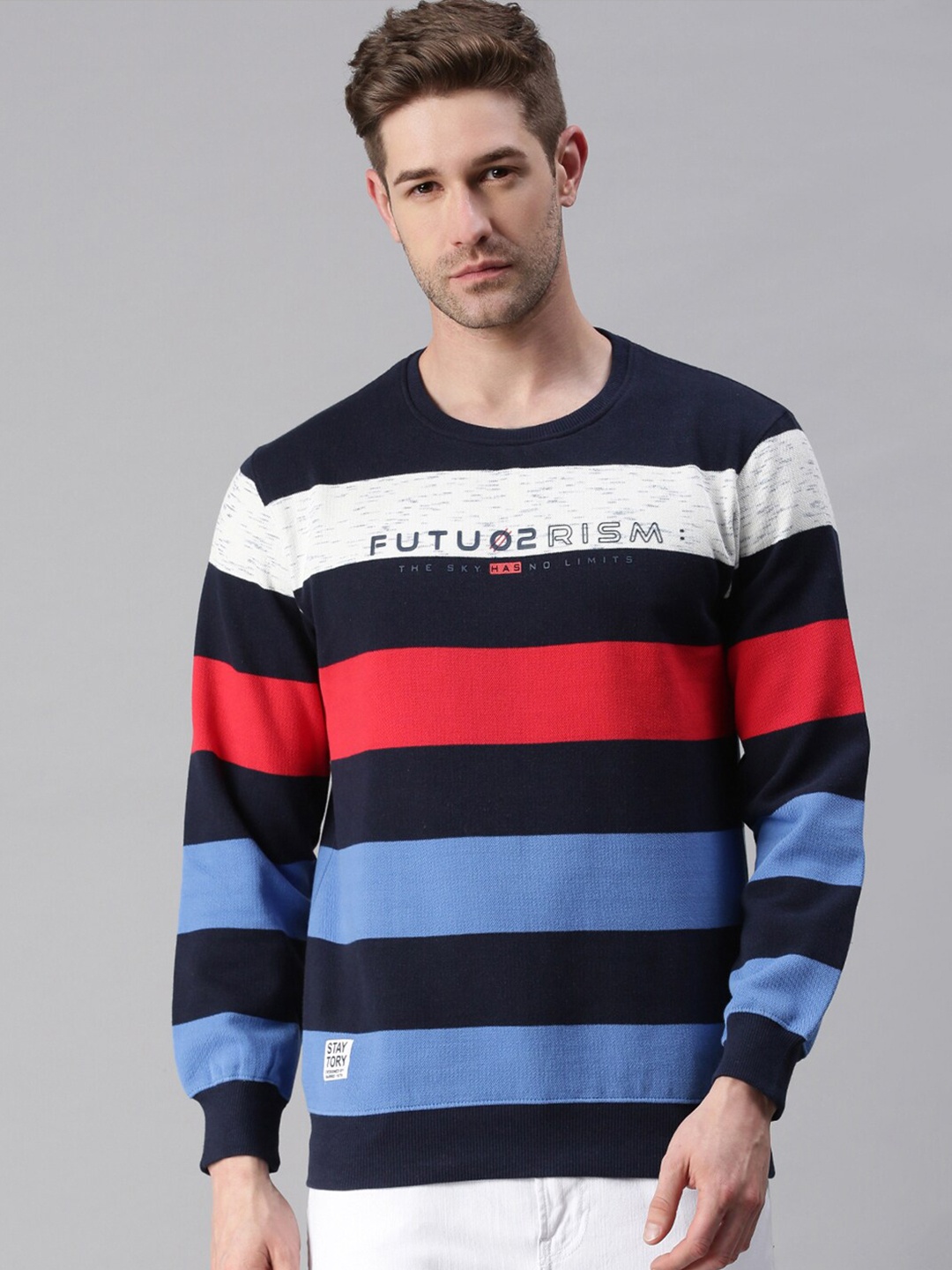 

SHOWOFF Men Navy Blue Colourblocked Cotton Sweatshirt
