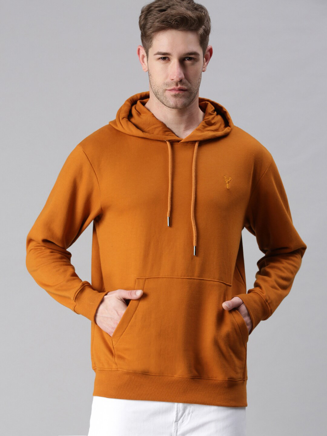 

SHOWOFF Men Mustard Brown Hooded Sweatshirt