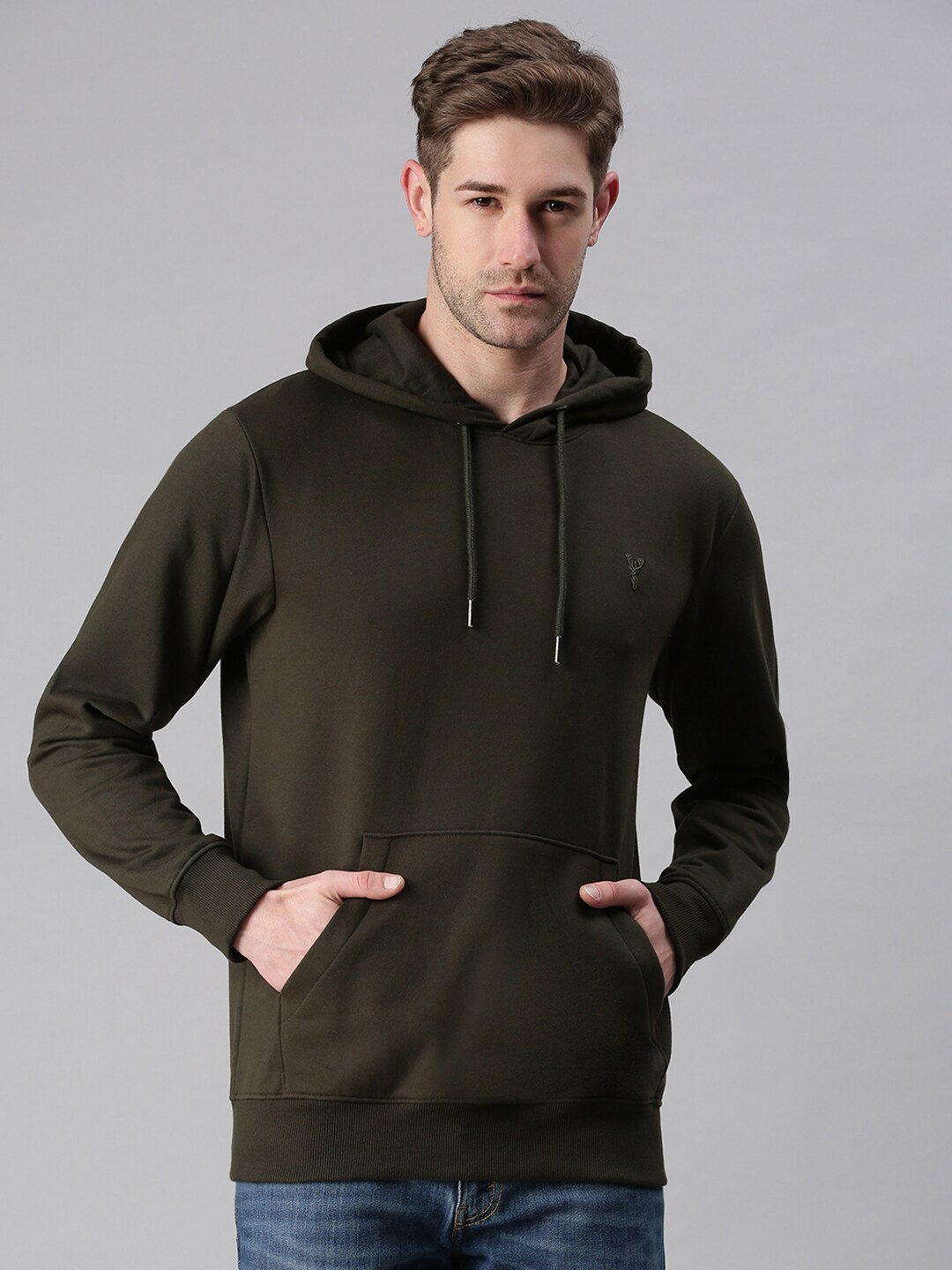 

SHOWOFF Men Olive Green Hooded Sweatshirt