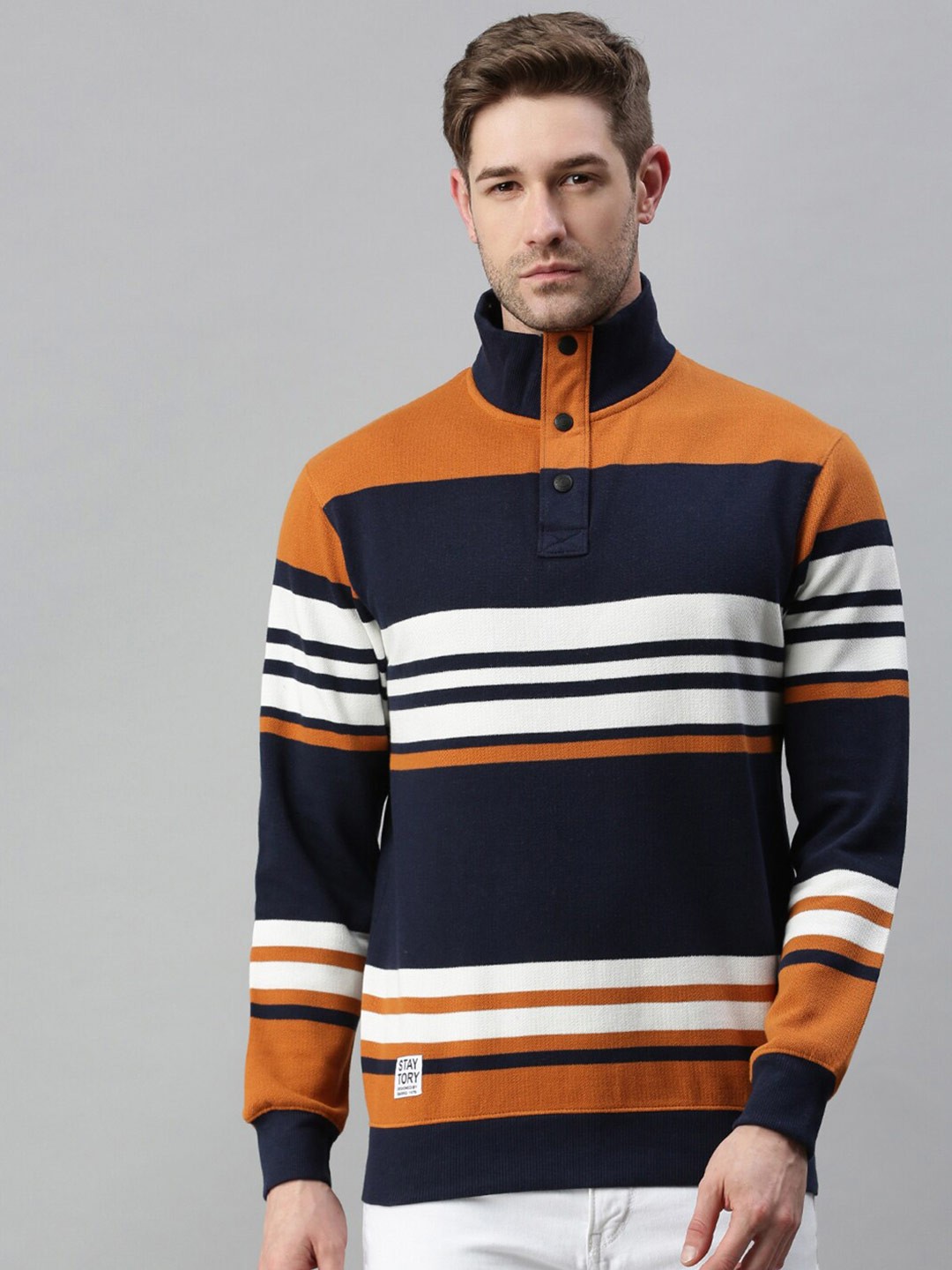 

SHOWOFF Men Mustard Striped Sweatshirt