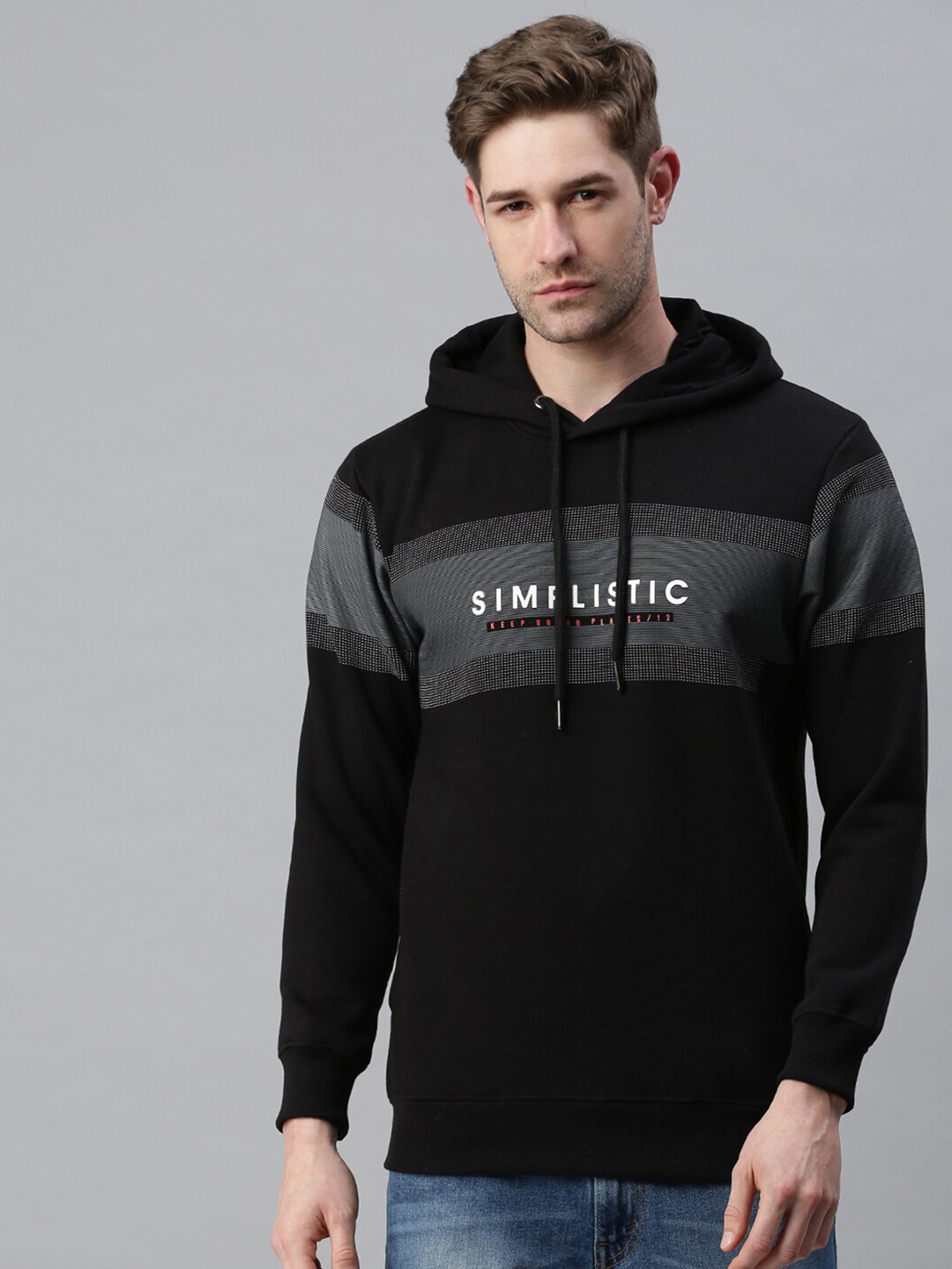 

SHOWOFF Men Black Printed Hooded Sweatshirt