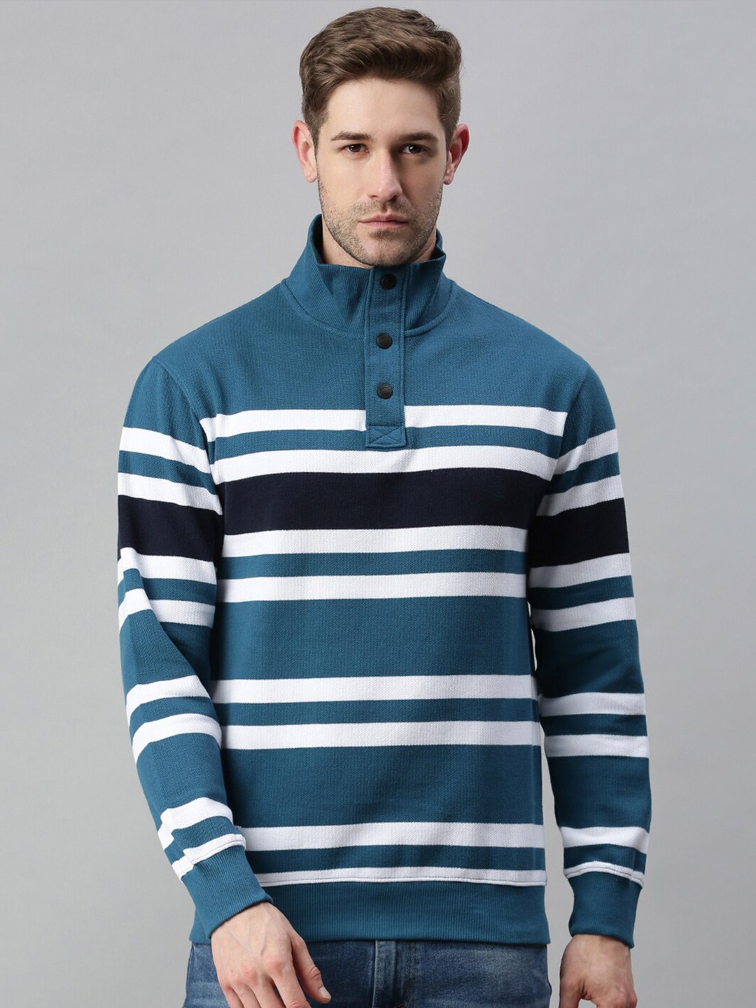 

SHOWOFF Men Blue Striped Sweatshirt