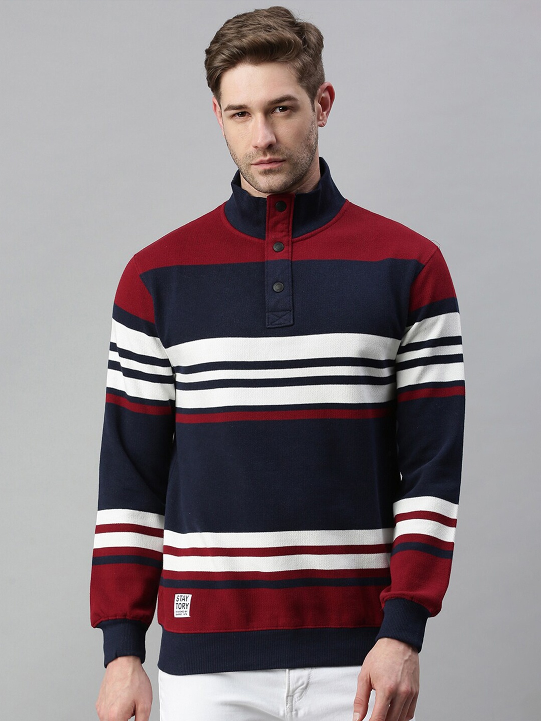 

SHOWOFF Men Maroon Striped Sweatshirt