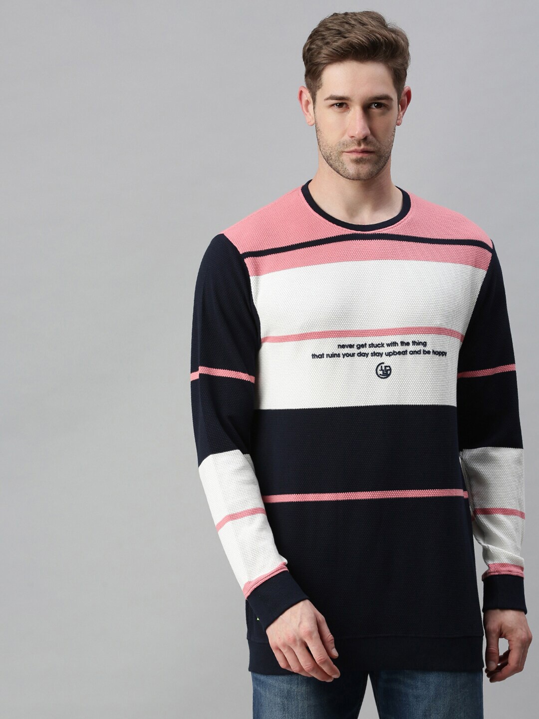 

SHOWOFF Men Pink & White Colourblocked Cotton Sweatshirt