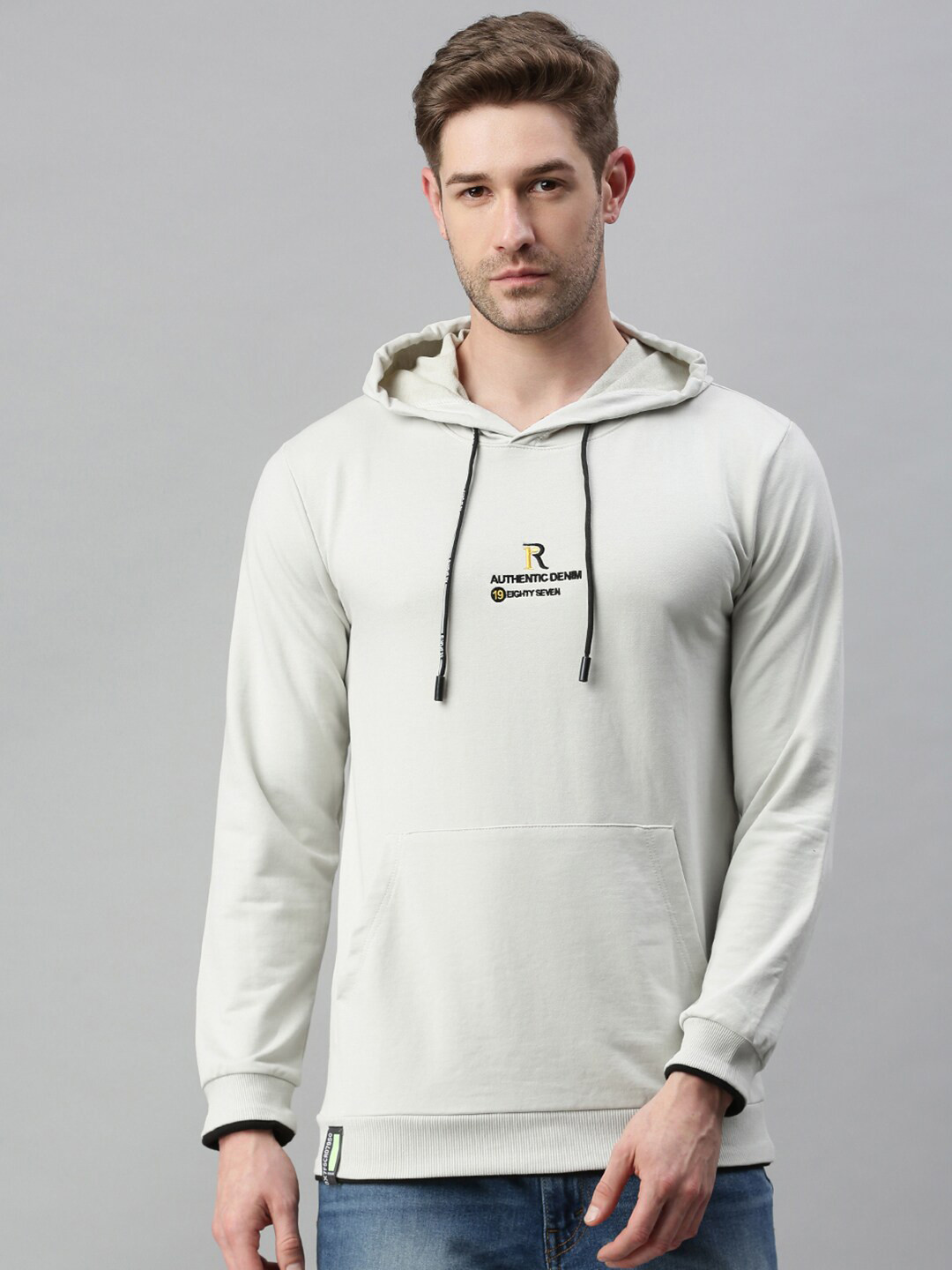

SHOWOFF Men Grey Embroidered Hooded Sweatshirt