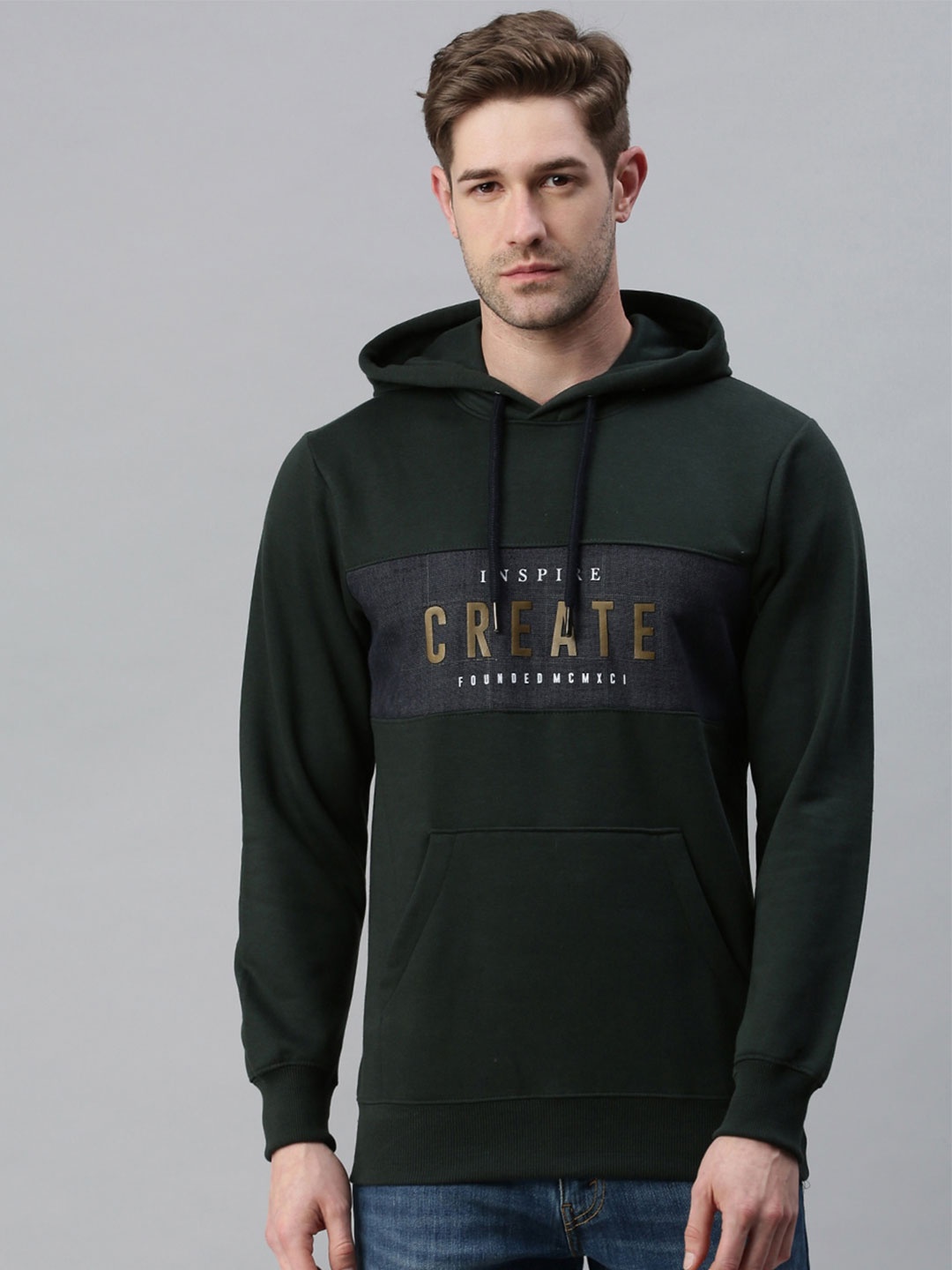 

SHOWOFF Men Green Printed Hooded Sweatshirt