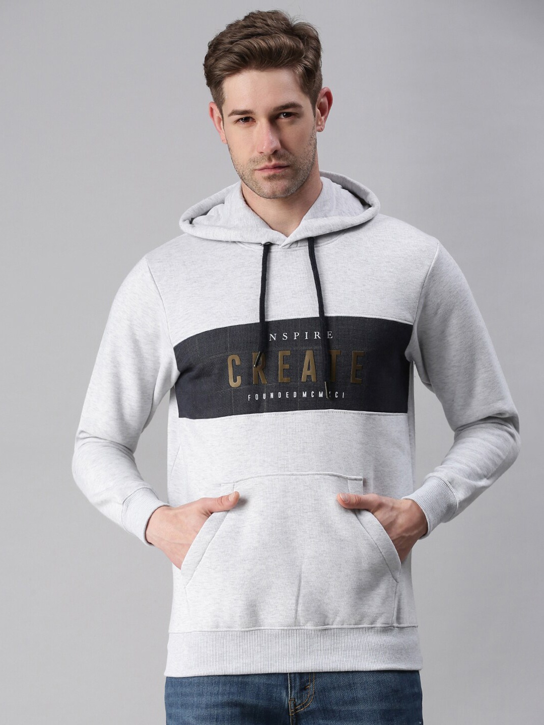 

SHOWOFF Men Grey Hooded Sweatshirt