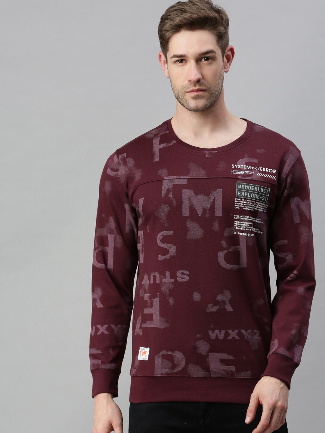 

SHOWOFF Men Burgundy Printed Cotton Sweatshirt