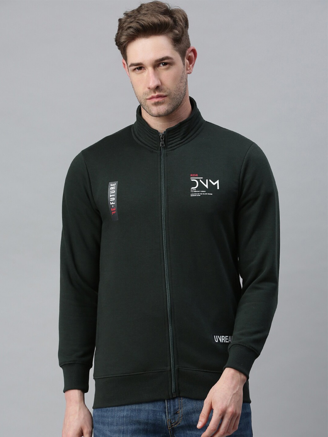 

SHOWOFF Men Green Open Front Sweatshirt