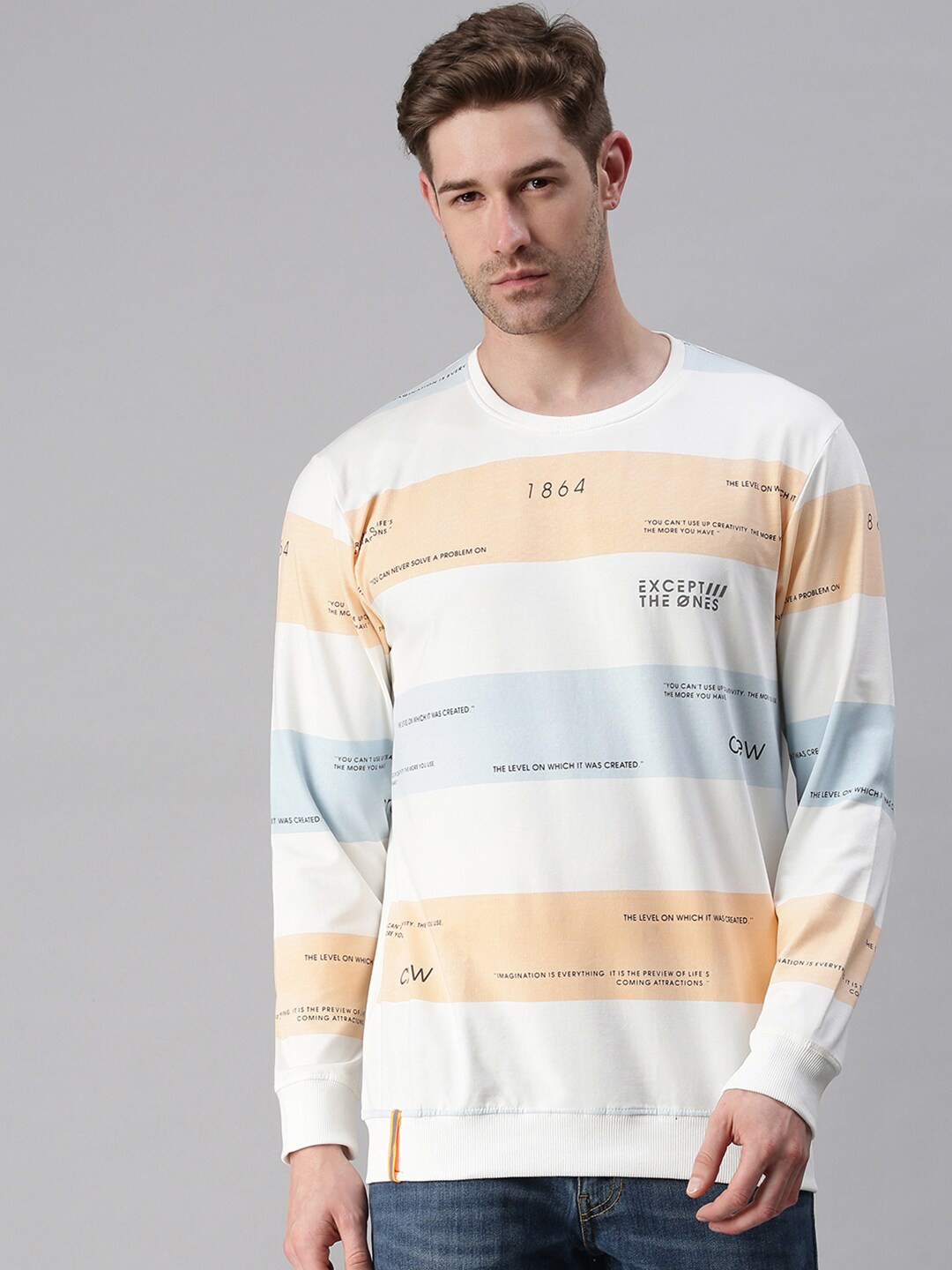 

SHOWOFF Men White & Orange Colourblocked Cotton Sweatshirt