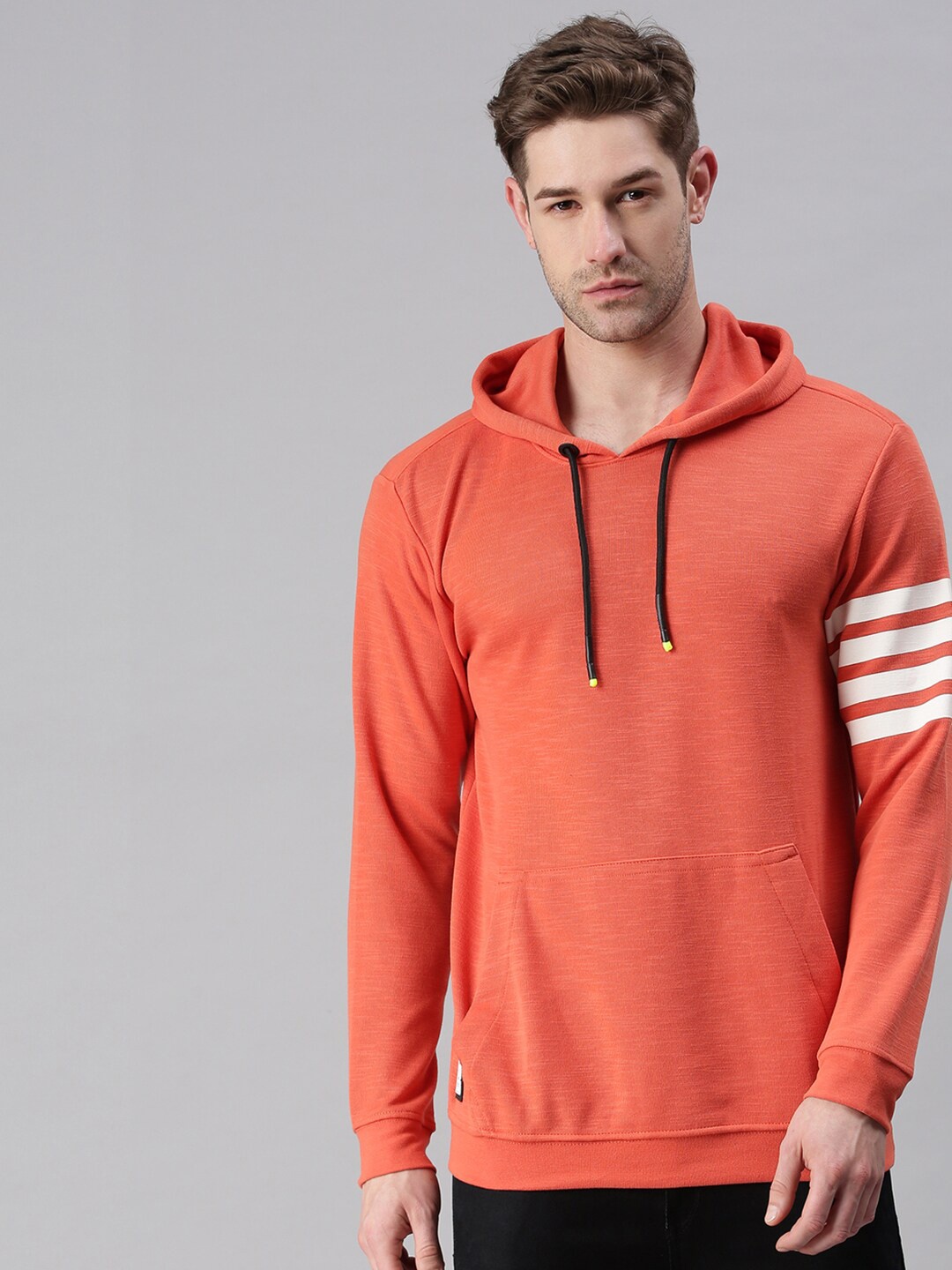 

SHOWOFF Men Peach-Coloured Hooded Cotton Sweatshirt