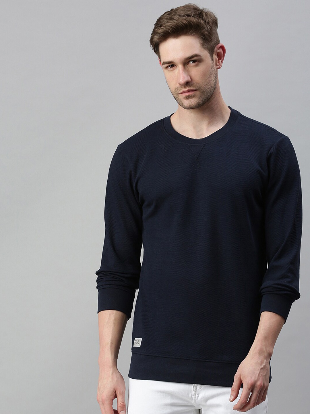 

SHOWOFF Men Navy Blue Solid Cotton Sweatshirt