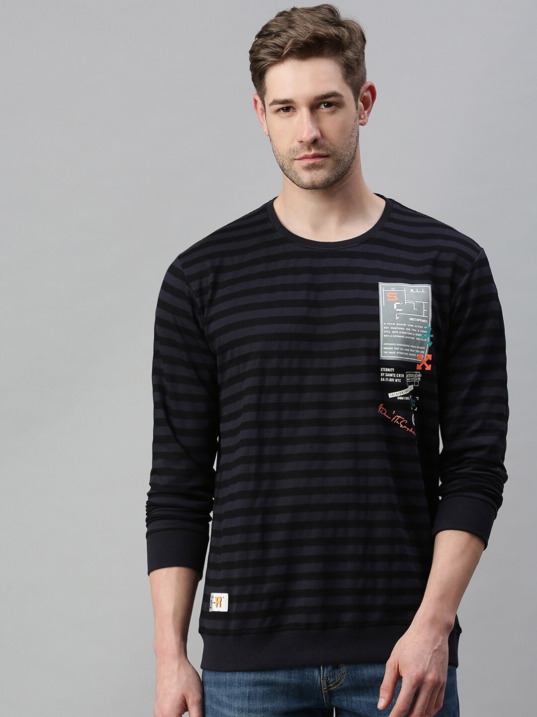 

SHOWOFF Men Black Striped Sweatshirt