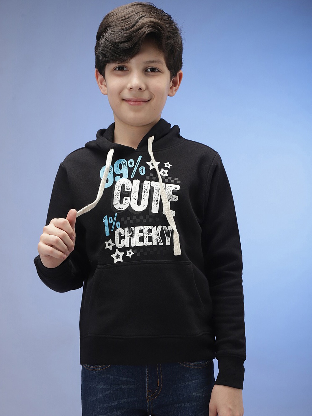 

Instafab Boys Black Printed Hooded Sweatshirt