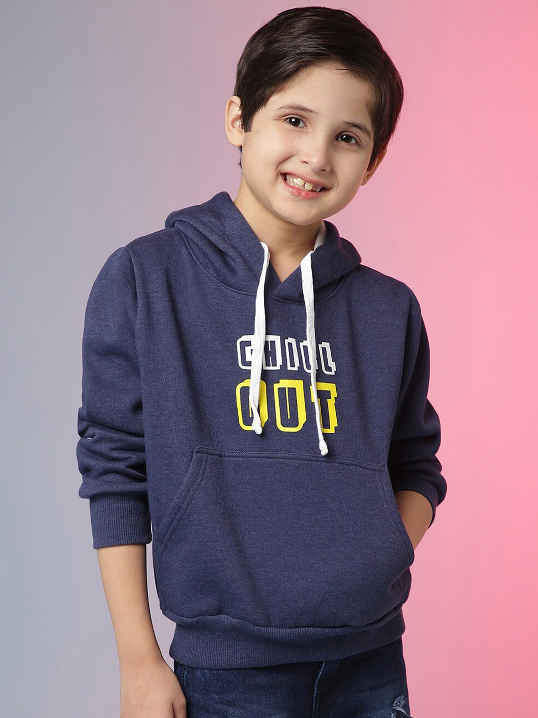 

Instafab Boys Blue Printed Hooded Sweatshirt