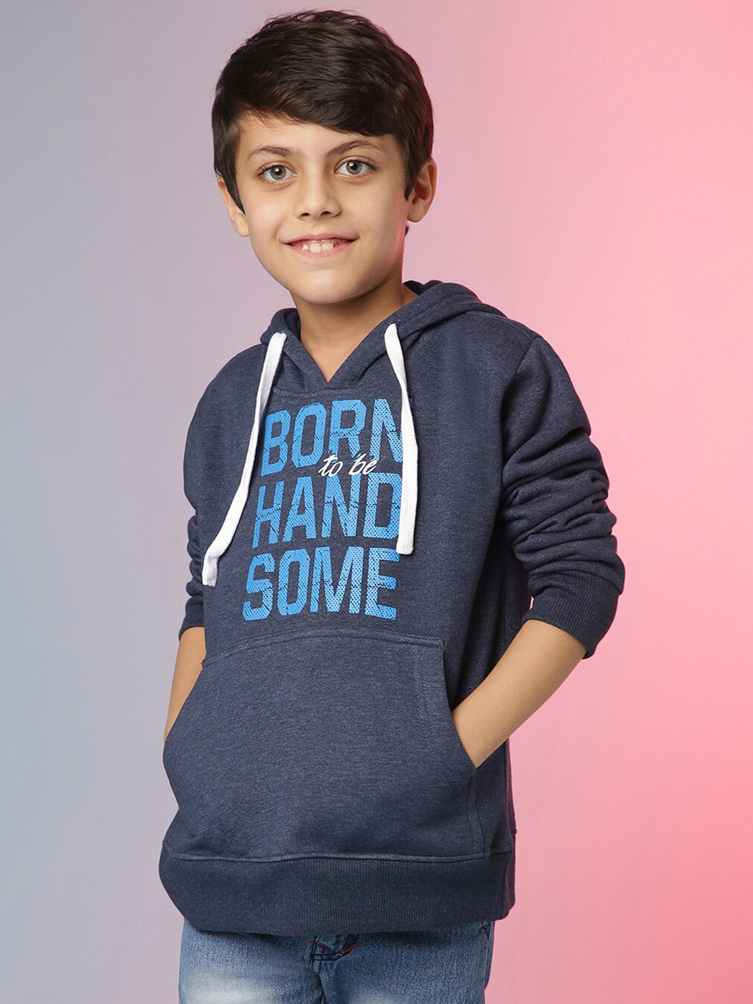 

Instafab Boys Blue Printed Hooded Sweatshirt
