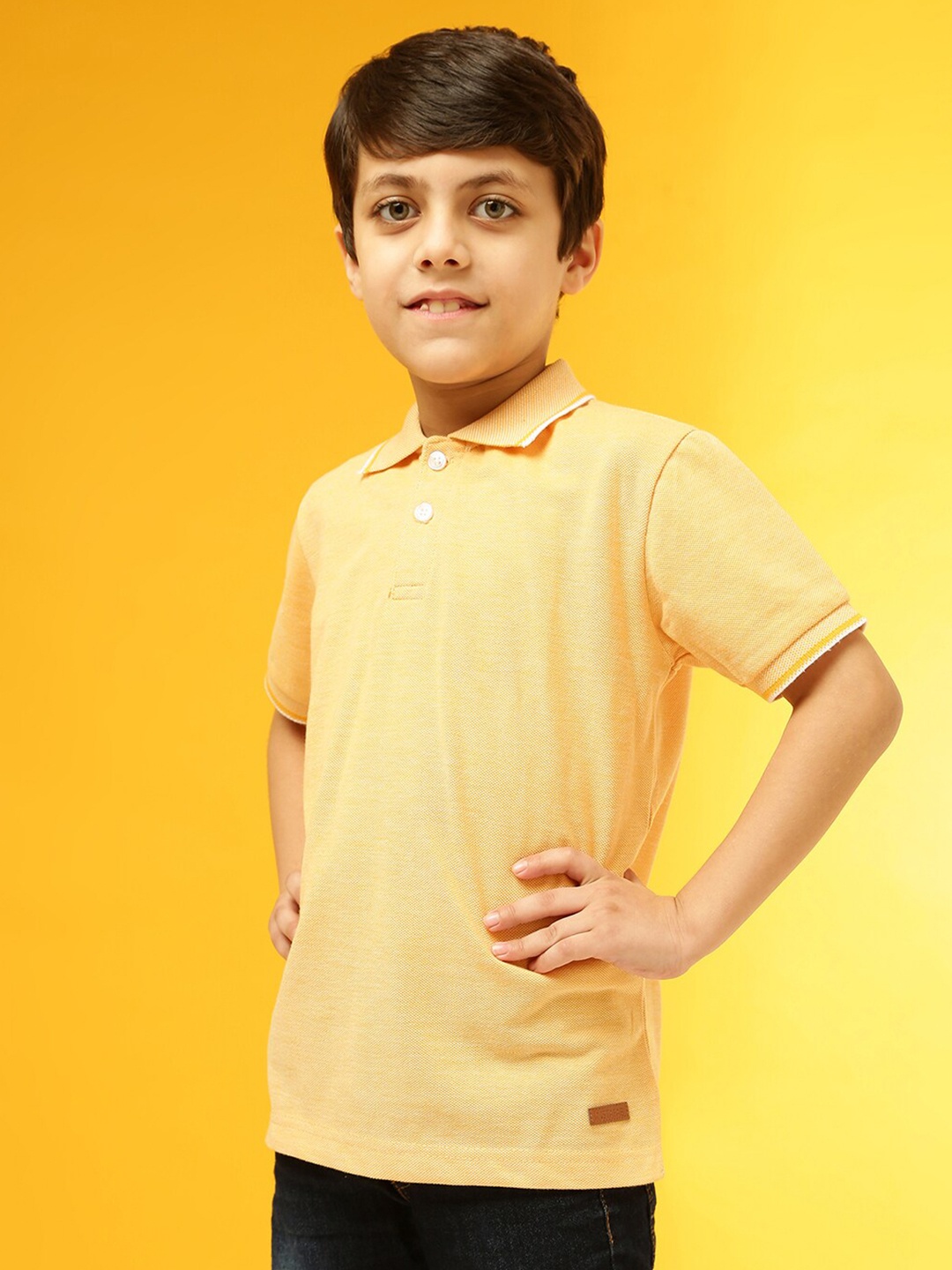

Instafab Boys Mustard Yellow High Neck Raw Edge Outdoor T-shirt