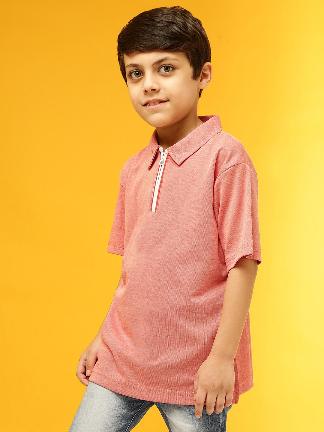 

Instafab Boys Peach-Coloured Polo Collar Outdoor T-shirt
