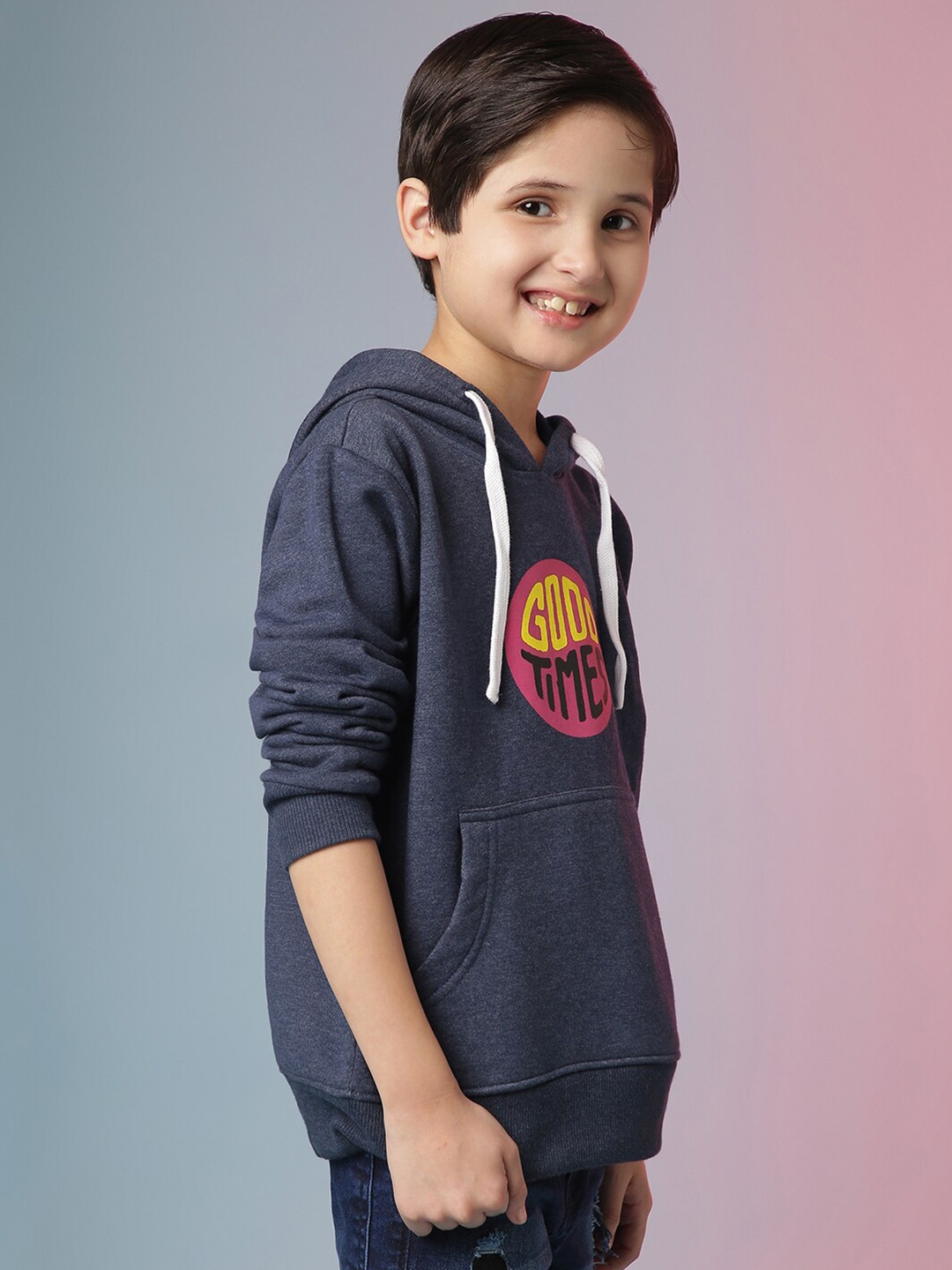 

Instafab Boys Blue Printed Hooded Sweatshirt