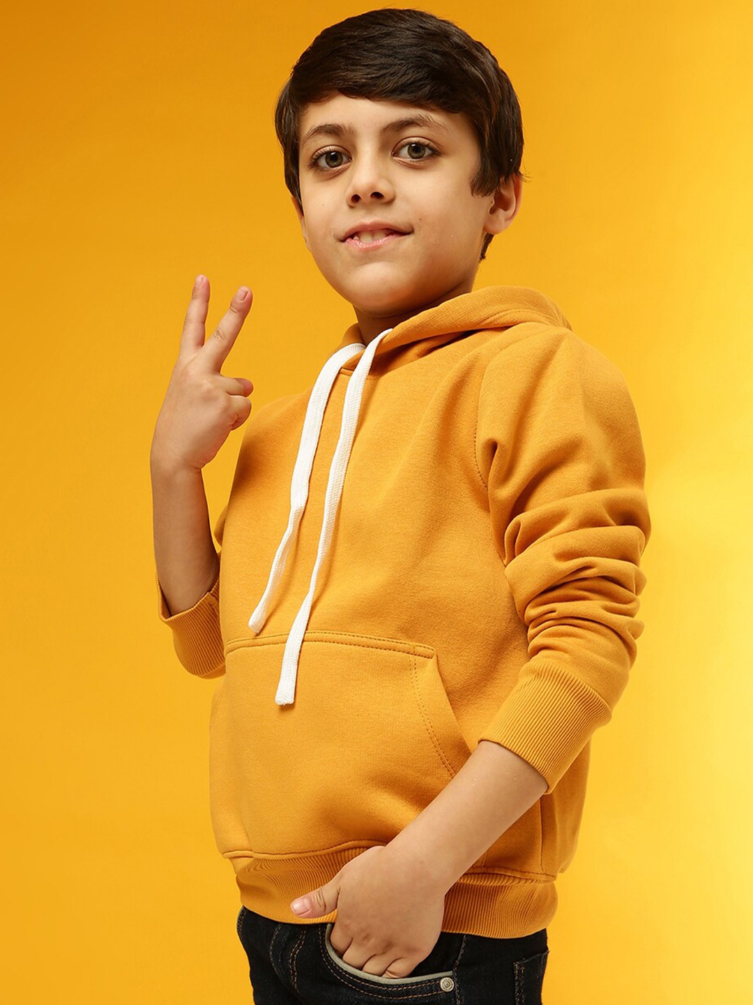 

Instafab Boys Mustard Hooded Cotton Sweatshirt