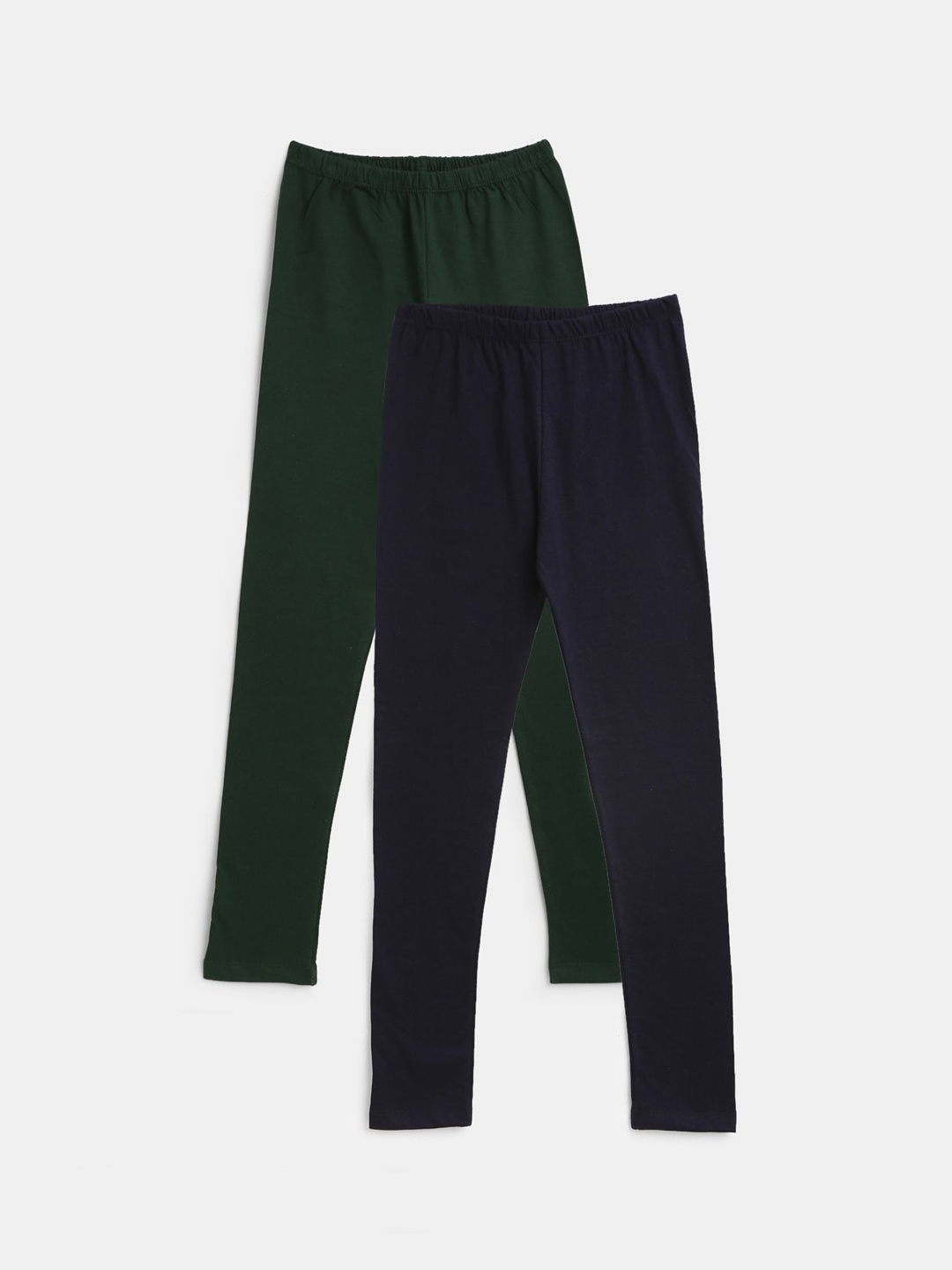 

YK Girls Pack of 2 Green & Black Solid Leggings