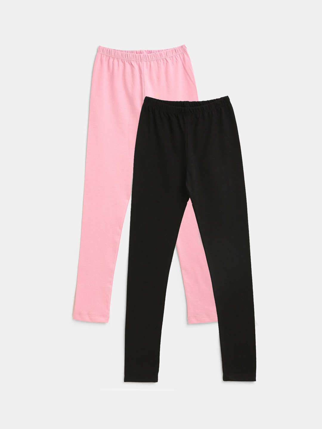 

YK Pack of 2 Girls Pink & Black Solid Full Length Leggings
