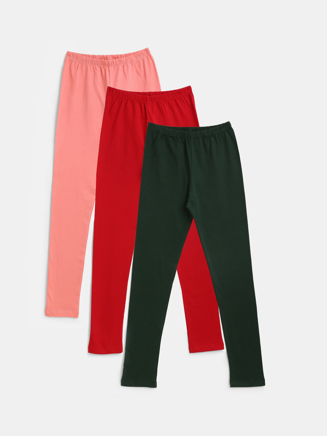 

YK Pack of 3 Girls Solid Full Length Leggings, Peach