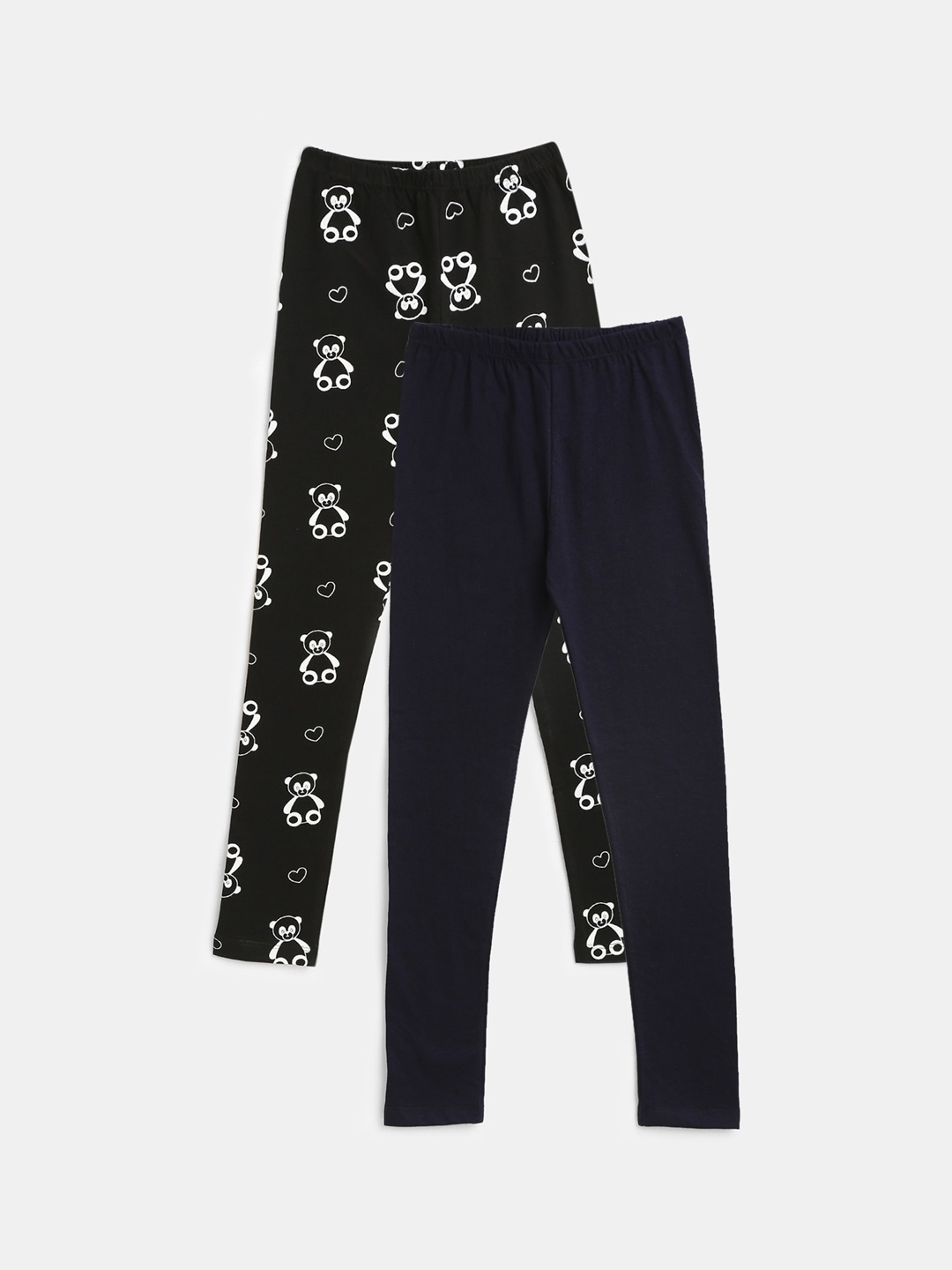 

YK Girls Black & Navy Blue Set of 2 Ankle Length Leggings