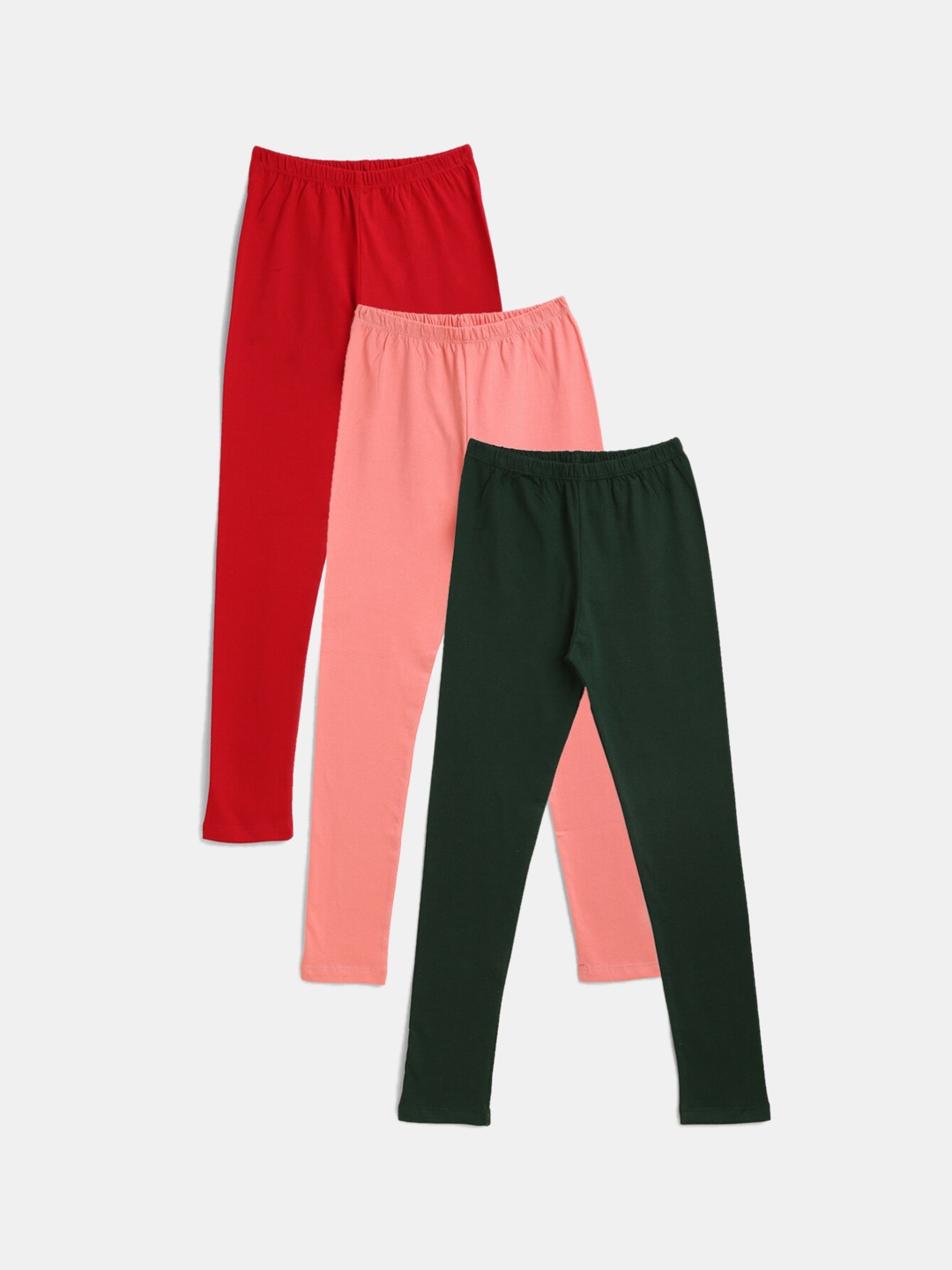 

YK Girls Pack of 3 Solid Leggings, Red