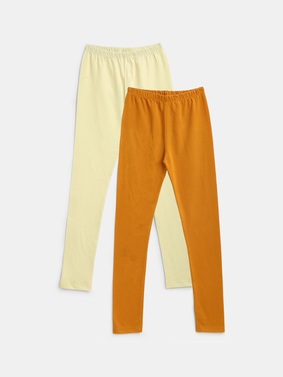 

YK Girls Pack of 2 Lycra Solid Leggings, Yellow