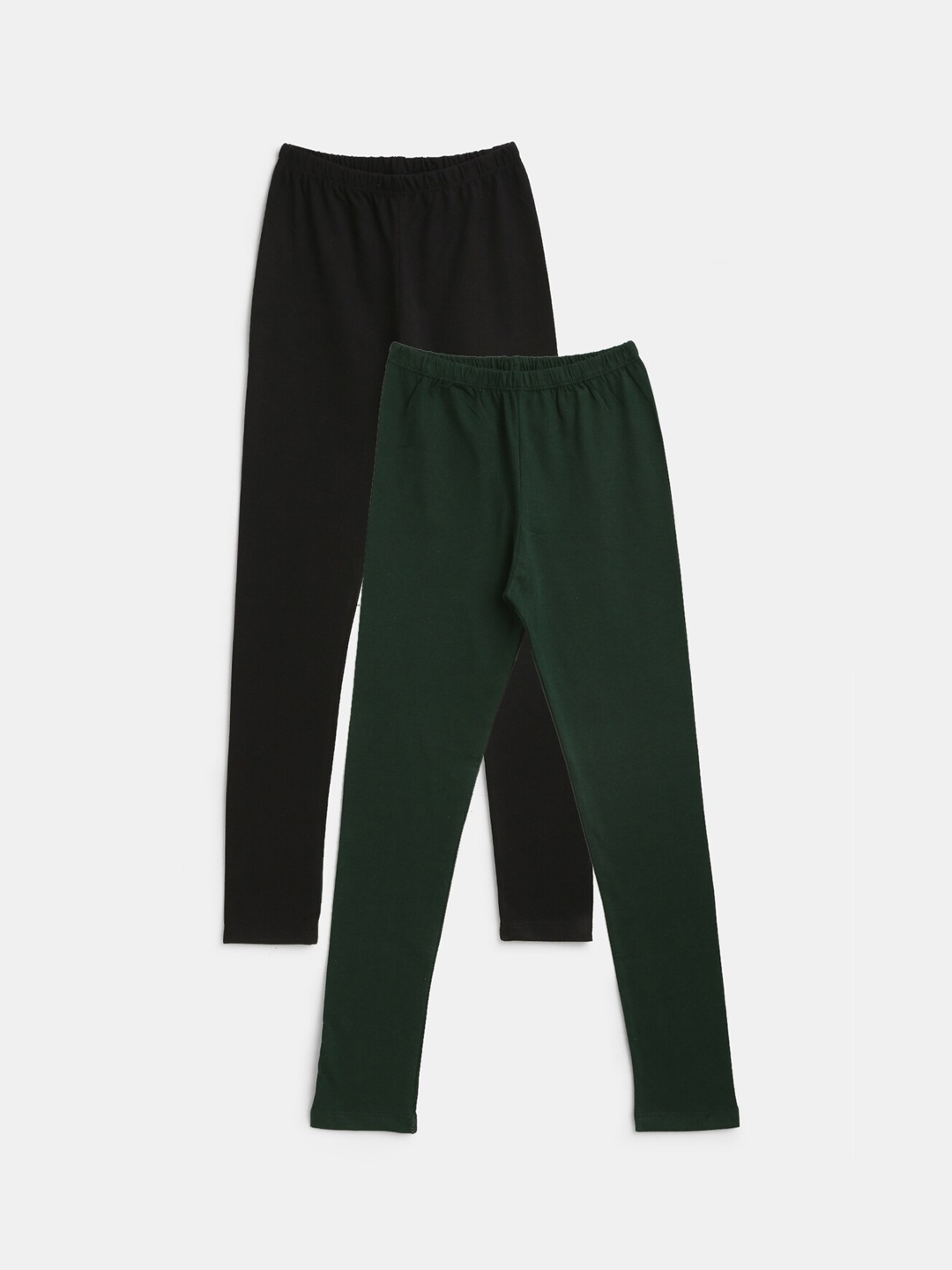 

YK Pack of 2 Girls Black & Green Full Length Leggings