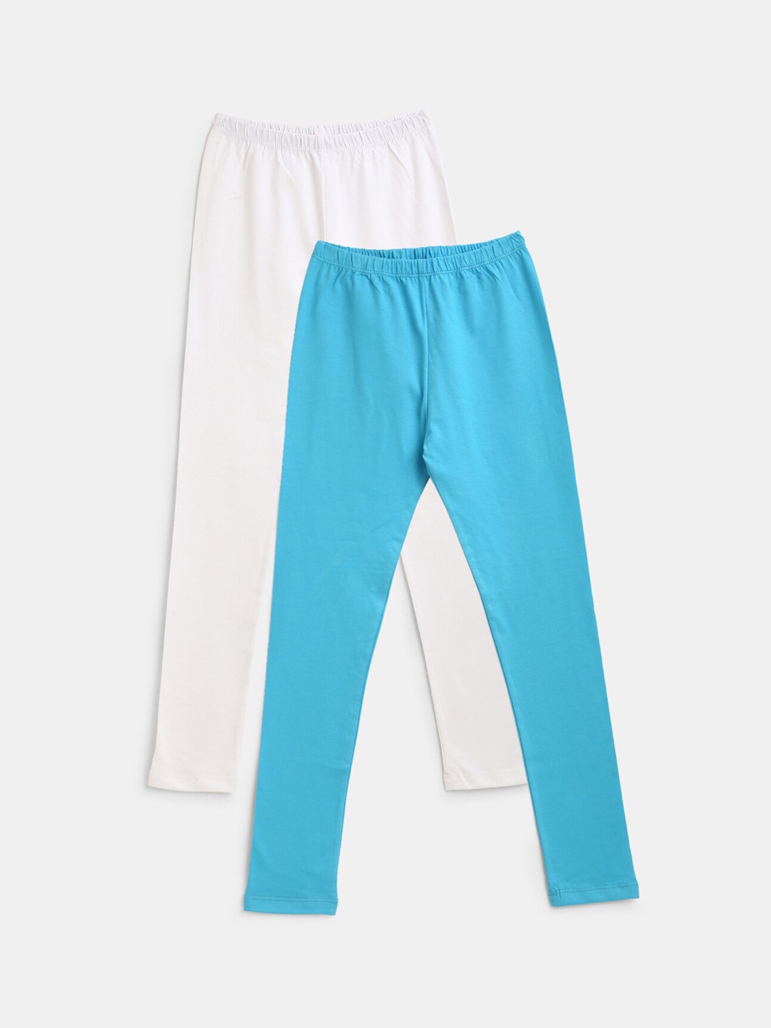 

YK Girls Pack Of 2 White & Blue Solid Leggings