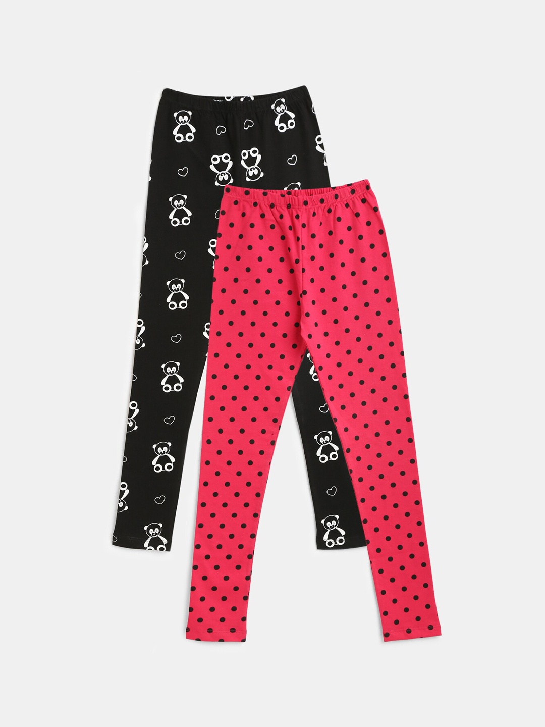 

YK Pack of 2 Girls Black & Red Printed Full Length Leggings