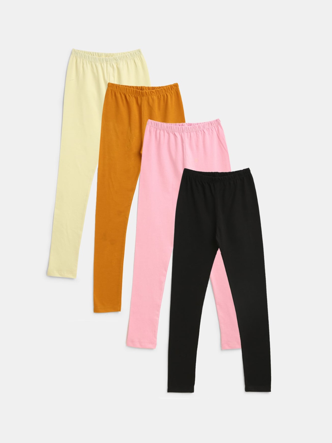 

YK Girls Pack of 4 Yellow & Pink Solid Leggings