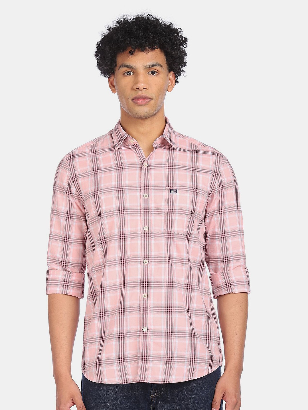 

Arrow Men Pink Tartan Checks Casual Shirt