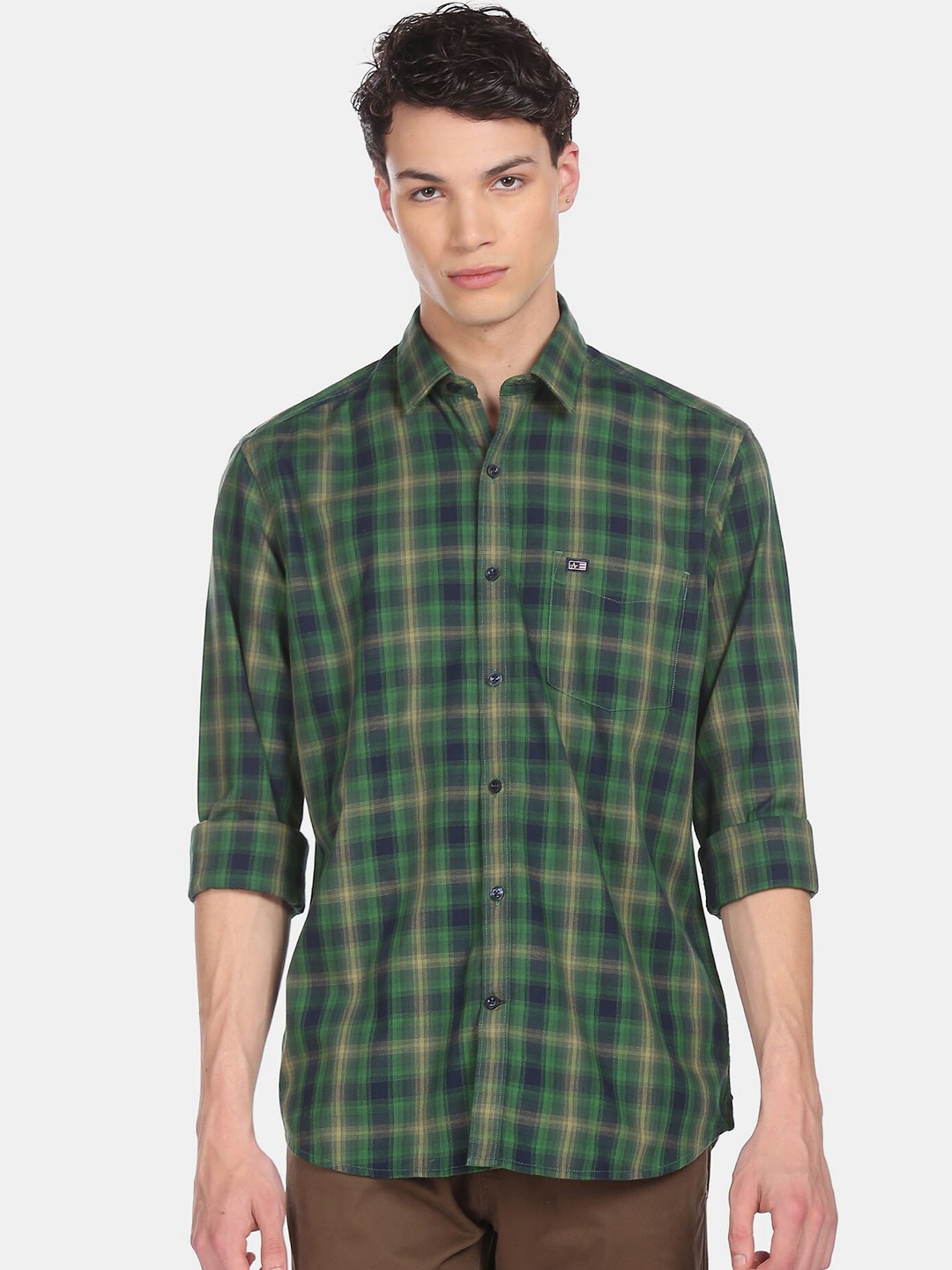 

Arrow Men Green Tartan Checked Casual Shirt